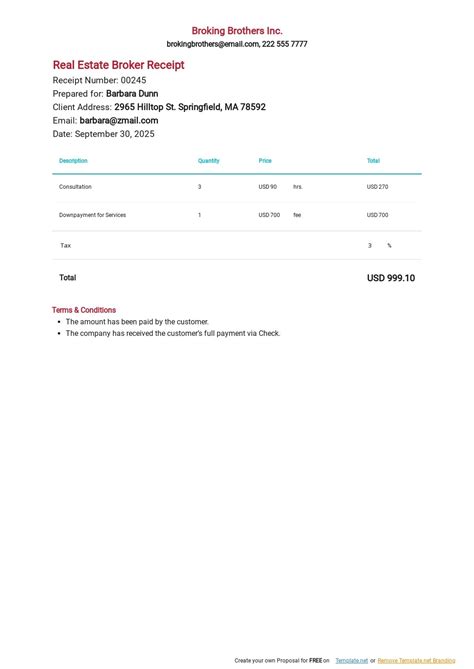 house brokerage receipt